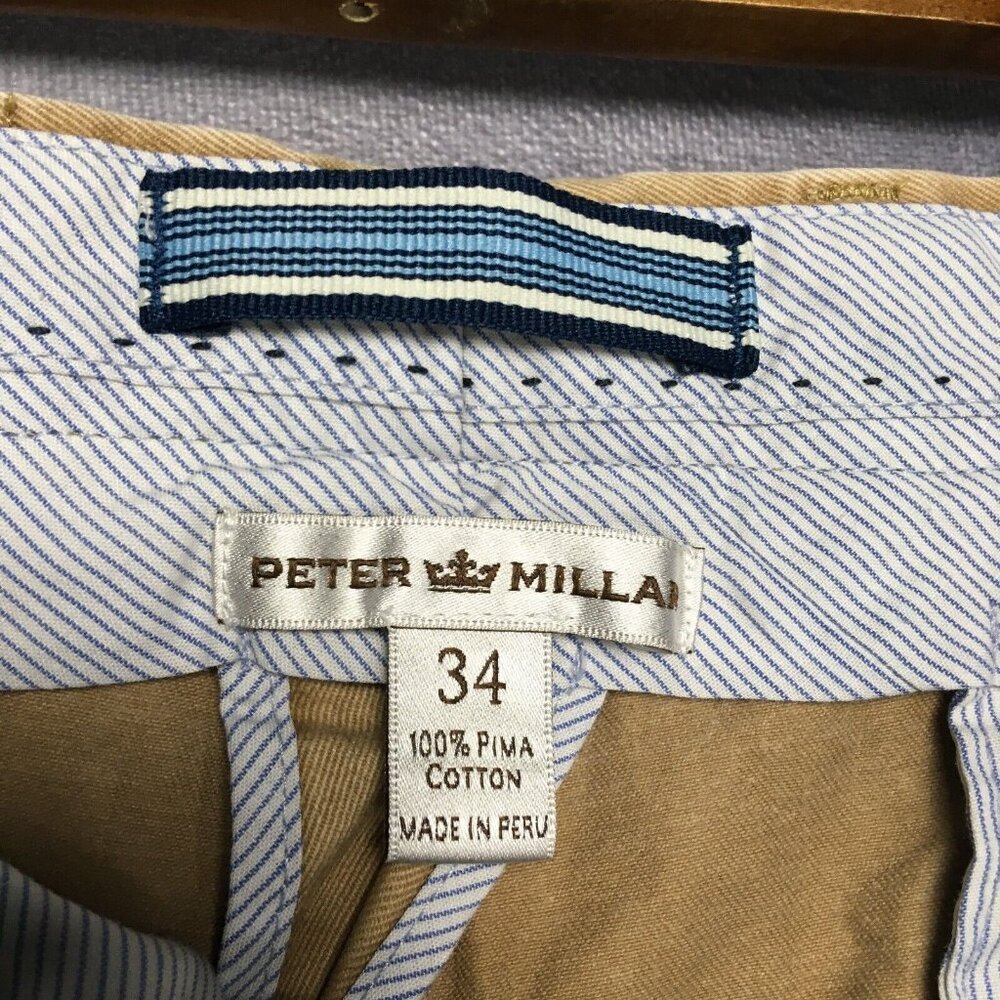 Peter Millar Mens Shorts size 34 Khaki Tan Pima Cotton Flat Front Casual Zip Fly - Picture 4 of 10